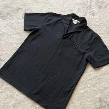 TAKEO KIKUCHI 블랙 스트라이프 반팔 피케 셔츠 M