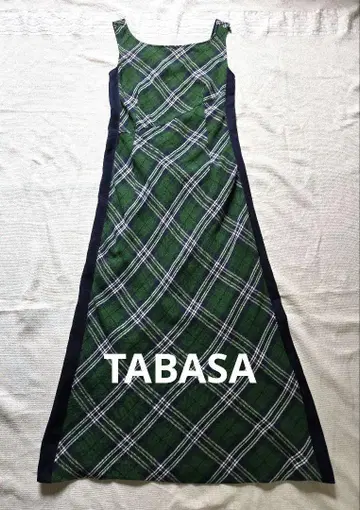 새상품급 TABASA 체크 무늬 슬리브리스 롱 원피스 린넨
