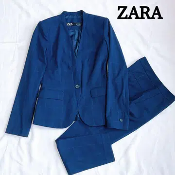 ZARA 노카라 수트 셋업 네이비 체크 팬츠 34