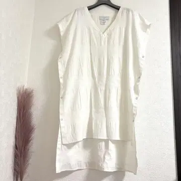 [ cyantokyo ] 화이트 V넥 슬리브리스 원피스 넉넉한 F