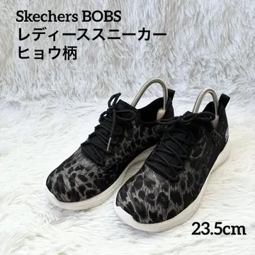 Skechers BOBS 여성용 스니커즈 레오파드 무늬 블랙