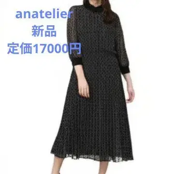 anatelier 도트 무늬 쉬폰 플리츠 원피스 새상품 원피스 블랙