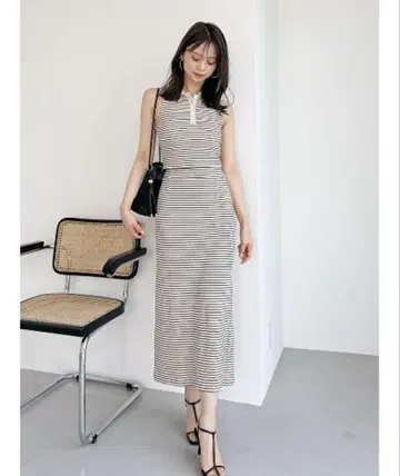 스트라이프 슬리브리스 셋업