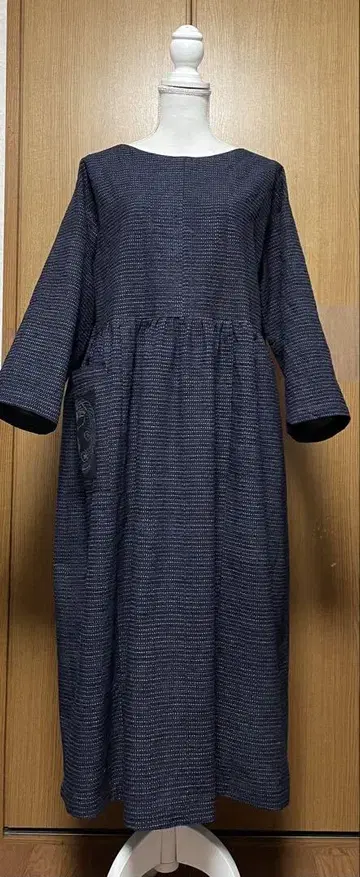 기모노 리메이크 심플 학생 카스리의 허리 개더 원피스 프리 사이즈