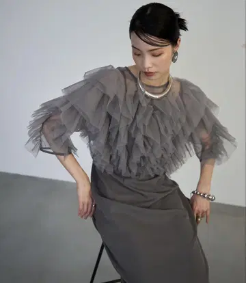 Trish 튤 볼레로 & 원피스 차콜 그레이 M
