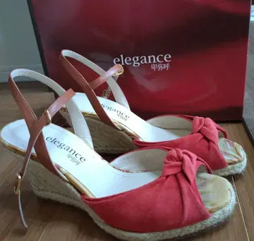 elegance 빨간색 스웨이드 웨지솔 샌들