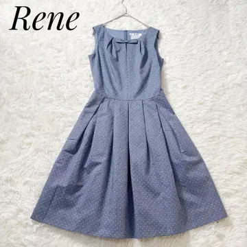 Rene 르네 TISSUE 플레어 원피스 리본 도트 슬리브리스 36