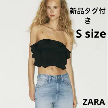 택 포함 새상품 ZARA 프릴 밴딩 탑 베어탑 블랙 S 사이즈