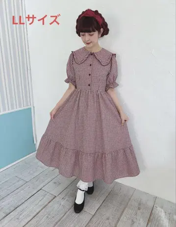 아오키 미사코 시마무라 깅엄 체크 원피스 L 사이즈 빨간색
