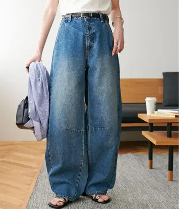 디스코트 빈티지 가공 데님 커브 팬츠