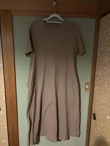 MUJI 베이지 코튼 100% 반팔 롱 원피스 M