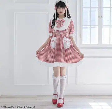 DearMyLove 하트 포켓 리본 프릴 원피스 3L 레드