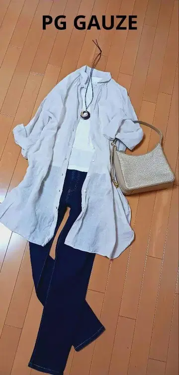 새상품급 피 거즈 린넨 롱 블라우스 프리 사이즈 아이보리색