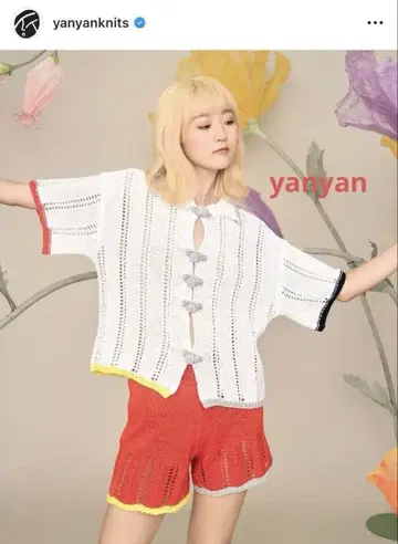 YanYan 차이나 버튼 폴로 니트 반팔 가디건 얀얀