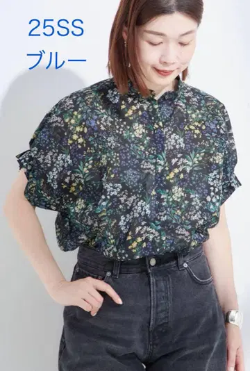 새상품급 저널 스탠다드 레자쥬 도트 무지 턱 슬리브 셔츠 블루