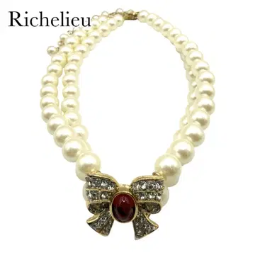 Richelieu 리슐리 리본 펄 목걸이 빈티지