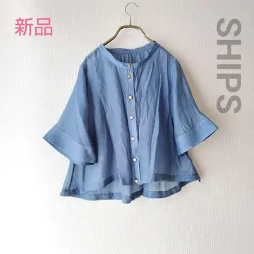 새상품 SHIPS 쉽스 시스루 쉬폰 밴드 카라 셔츠 블라우스