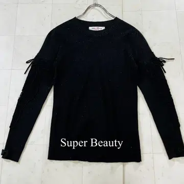 Super Beauty 라메 믹스 긴팔 니트 블랙 42 사이즈