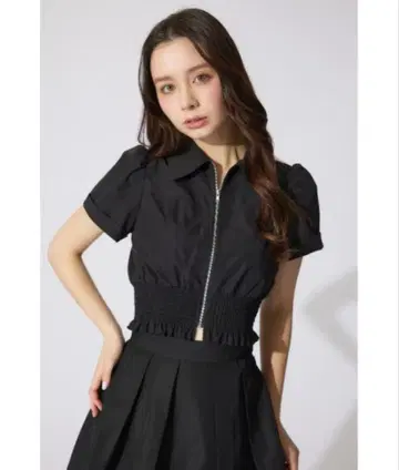 리엔다 허리 셔링 지퍼 블라우스