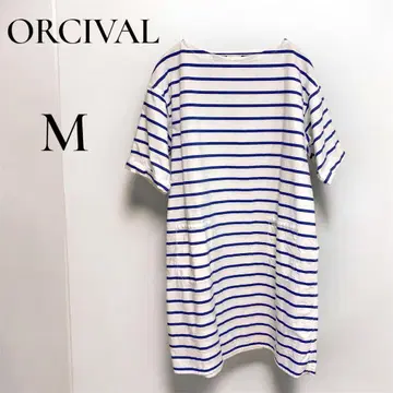 오르치발 원피스 M 보더 반팔 블루 화이트 면100%