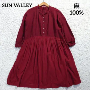 선밸리 린넨 원피스 롱 풀오버 린넨 100% 보르도 M