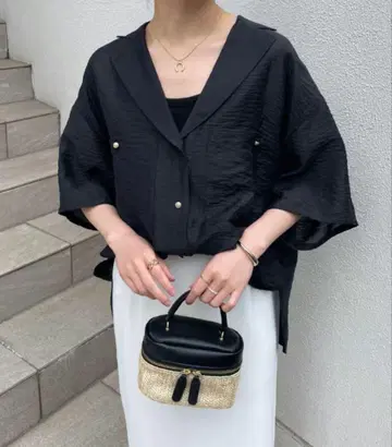 콜라주 개럴개런트 반팔 빈티지풍 오픈 카라 셔츠