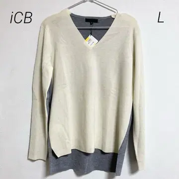 0424 iCB 아이시비 새상품 바이컬러 그레이 V넥 니트 L