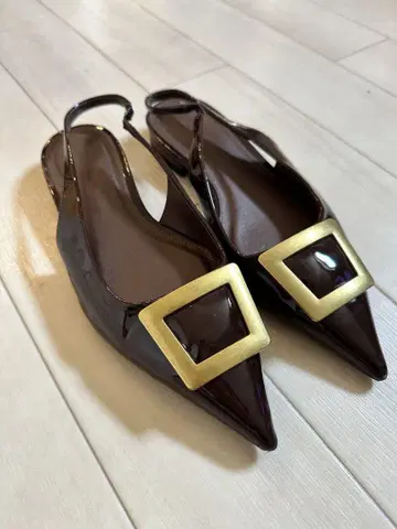 스퀘어 버클 포인티드 슈즈 브라운 23.5cm