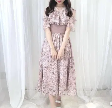 evelyn 에블린 꽃무늬 리브 원피스 핑크