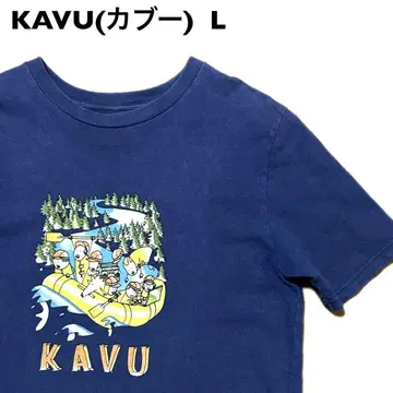 L 사이즈! KAVU(카부) 구제 반팔 티셔츠 네이비 색바램 리페어 있음