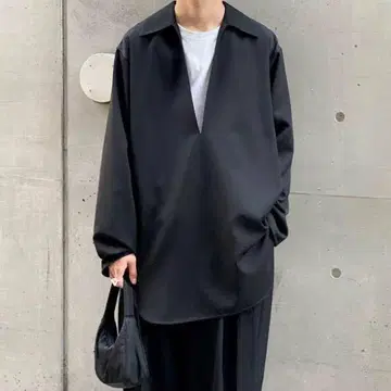 질샌더 22ss 울 스키퍼 셔츠 루즈 블랙
