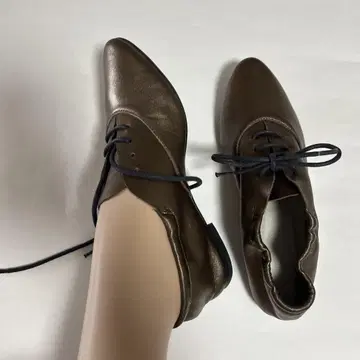 25.5cm 브론즈 끈 신발 펌프스 천연 가죽 로우힐 에마 일본제