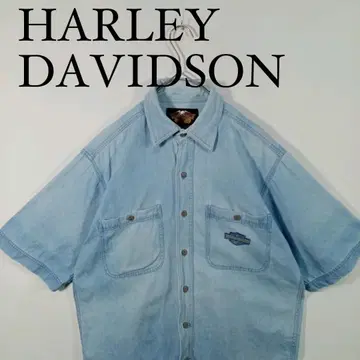 Harley Davidson 데님 셔츠 반팔 라이트 블루 M 할리