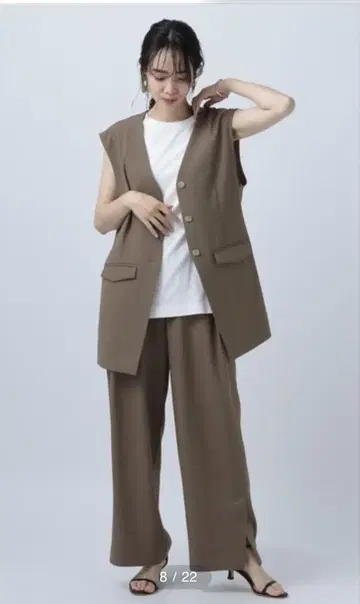 BAYFLOW 브라운 베스트 셋업 턱 이지 팬츠 사이즈:M