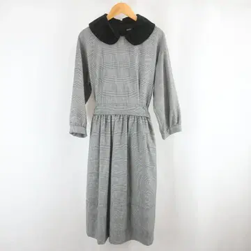 Jane Marple 글렌 체크 자수 플레어 원피스 일본제