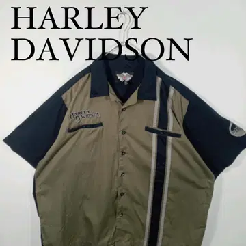 HARLEY DAVIDSON 반팔 오픈 카라 셔츠 자수 로고 XXXL