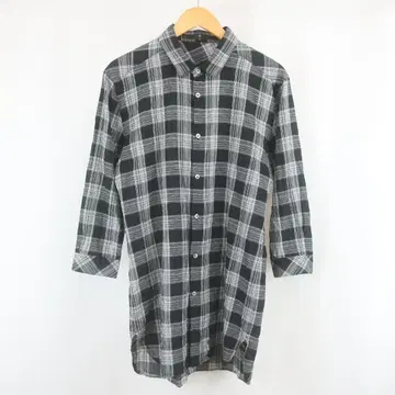 새상품급 NO ID. 모노톤 체크 7부 소매 롱 셔츠 2 블랙