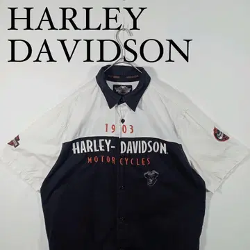 HARLEY-DAVIDSON 반팔 셔츠 자수 로고 워크 셔츠 L 할리