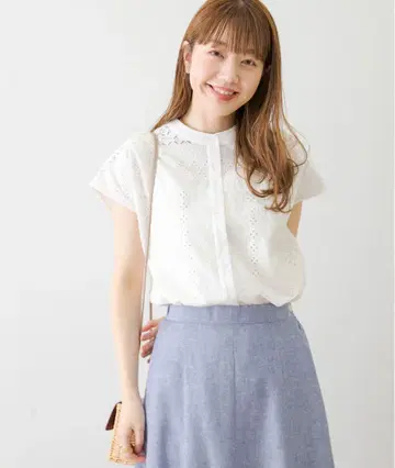 [ 새상품급 ] 어반 리서치 사니 라벨 밴드 칼라 코튼 레이스 셔츠