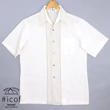 레트로 CROWN 오픈 카라 오픈 칼라 반팔 셔츠 베이지 a294