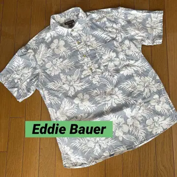 Eddie Bauer 하이비스커스 패턴 반팔 셔츠 화이트/파랑 M 사이즈