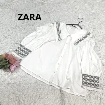 자라 [XS] 상의 긴팔 옷깃 프릴 개더 자수 코튼