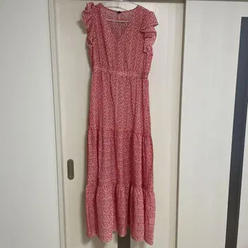 SHEIN 빨간색 프릴 소매 롱 원피스 L