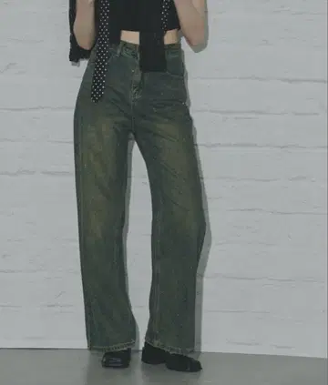 SHAGGIE 오로라 큐빅 장식 빈티지 루즈 데님 팬츠 S 사이즈