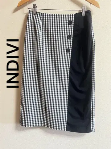 INDIVI 인디비 체크 무늬 미디 스커트 38