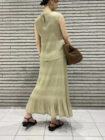 미라 오웬 마조리카 플리츠 롱 스커트 상의 세트 원피스