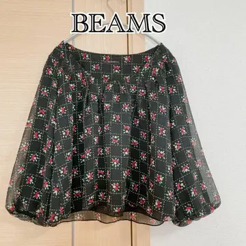레이빔즈 블라우스 쉬폰 꽃무늬 체크 7부 소매 블랙
