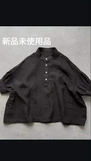 Linenya 반팔 스탠드 카라 린넨 블라우스 (블랙) 미사용 새상품