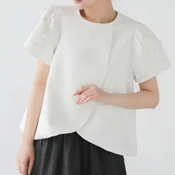 핏모어 fitmore 튤립 소매 리본 상의 흰색 화이트 블라우스