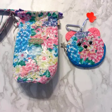 미사용 새상품 fafa 꽃무늬 보틀 케이스와 곰돌이 모양 소품함 세트